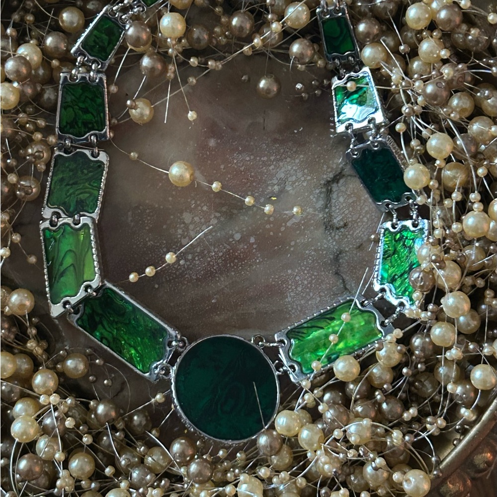 Green Abalone Shell Statement Necklace - image 7